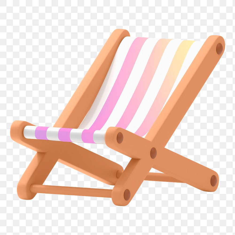 Png aesthetic folding chair sticker, 3D rendering, transparent background