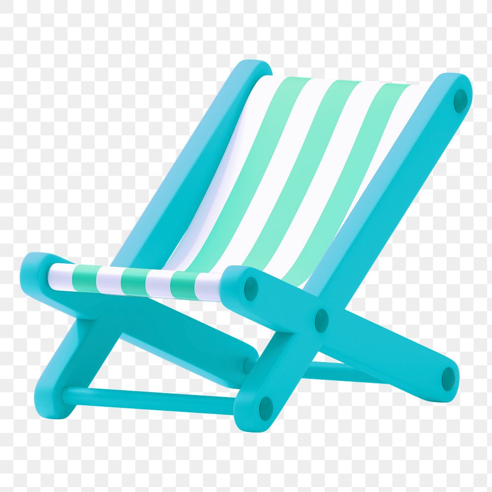 Png green folding chair sticker, 3D rendering, transparent background