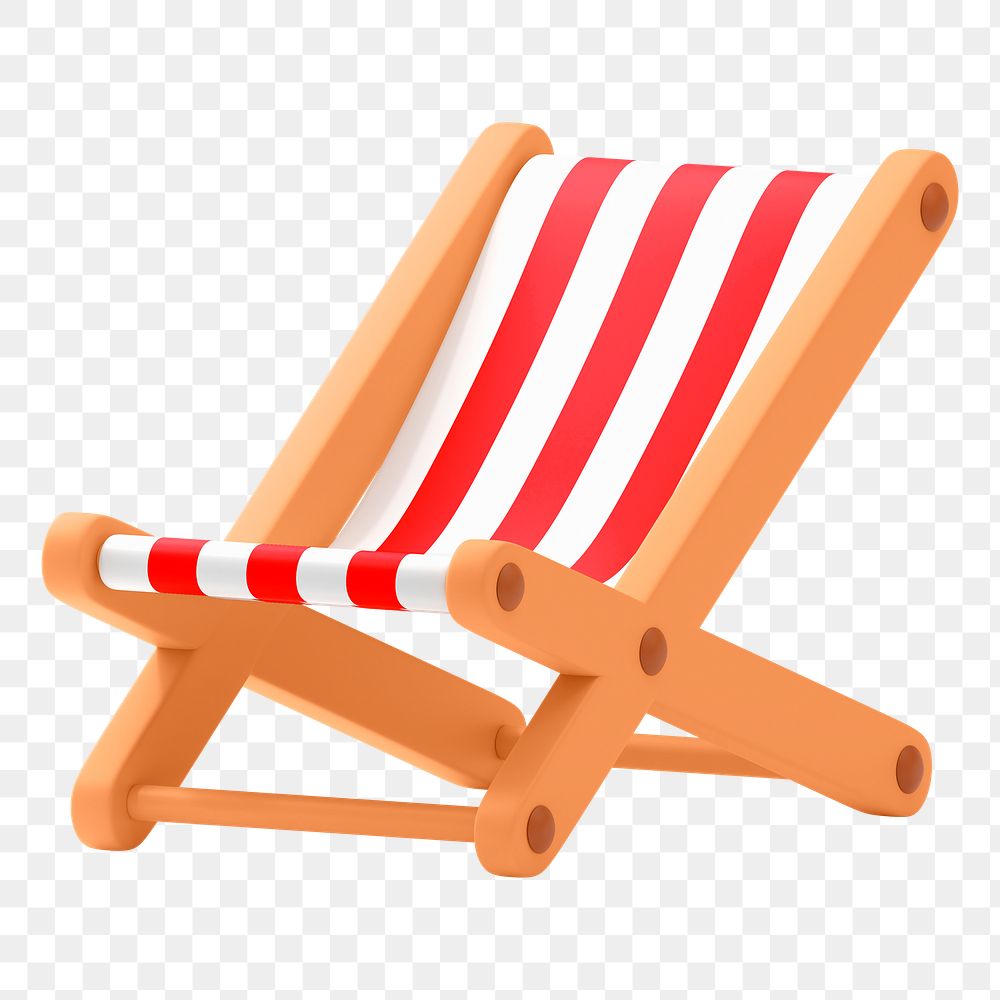 Png red folding chair sticker, 3D rendering, transparent background