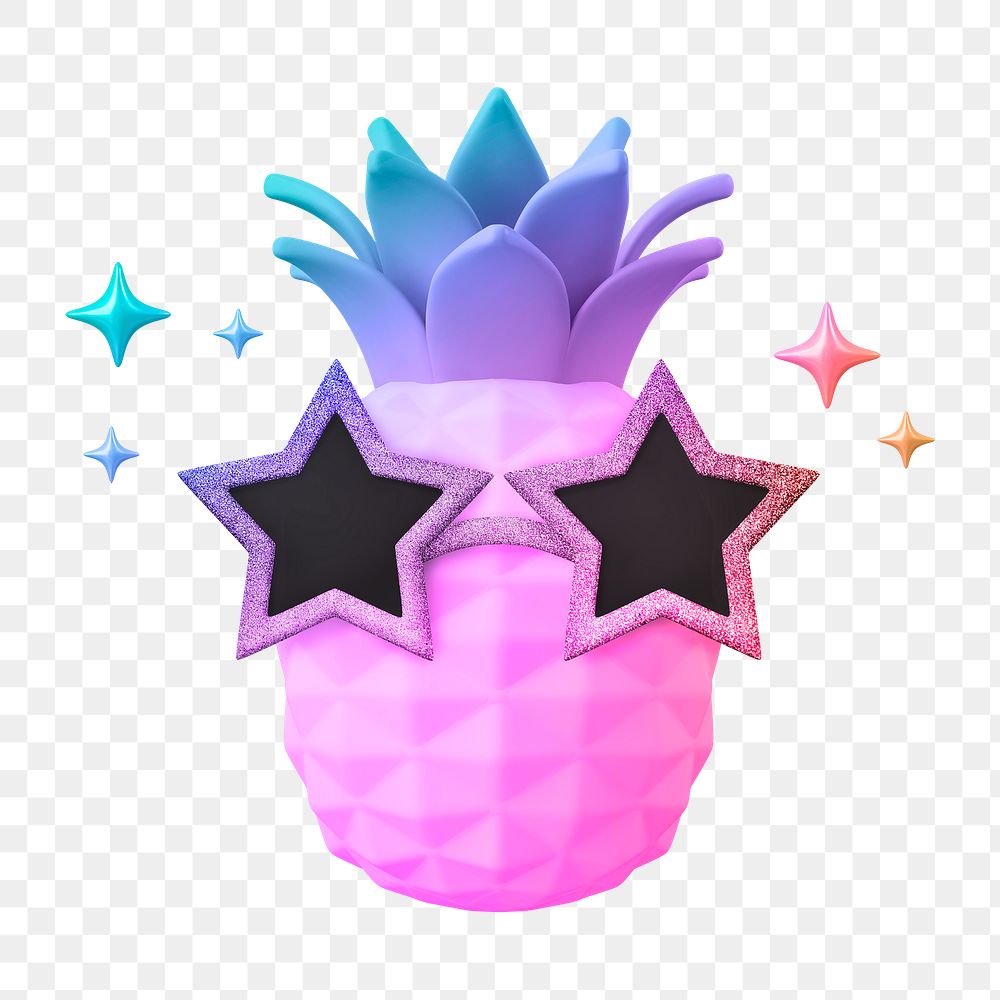 Funny pineapple png sticker, 3D rendering, transparent background