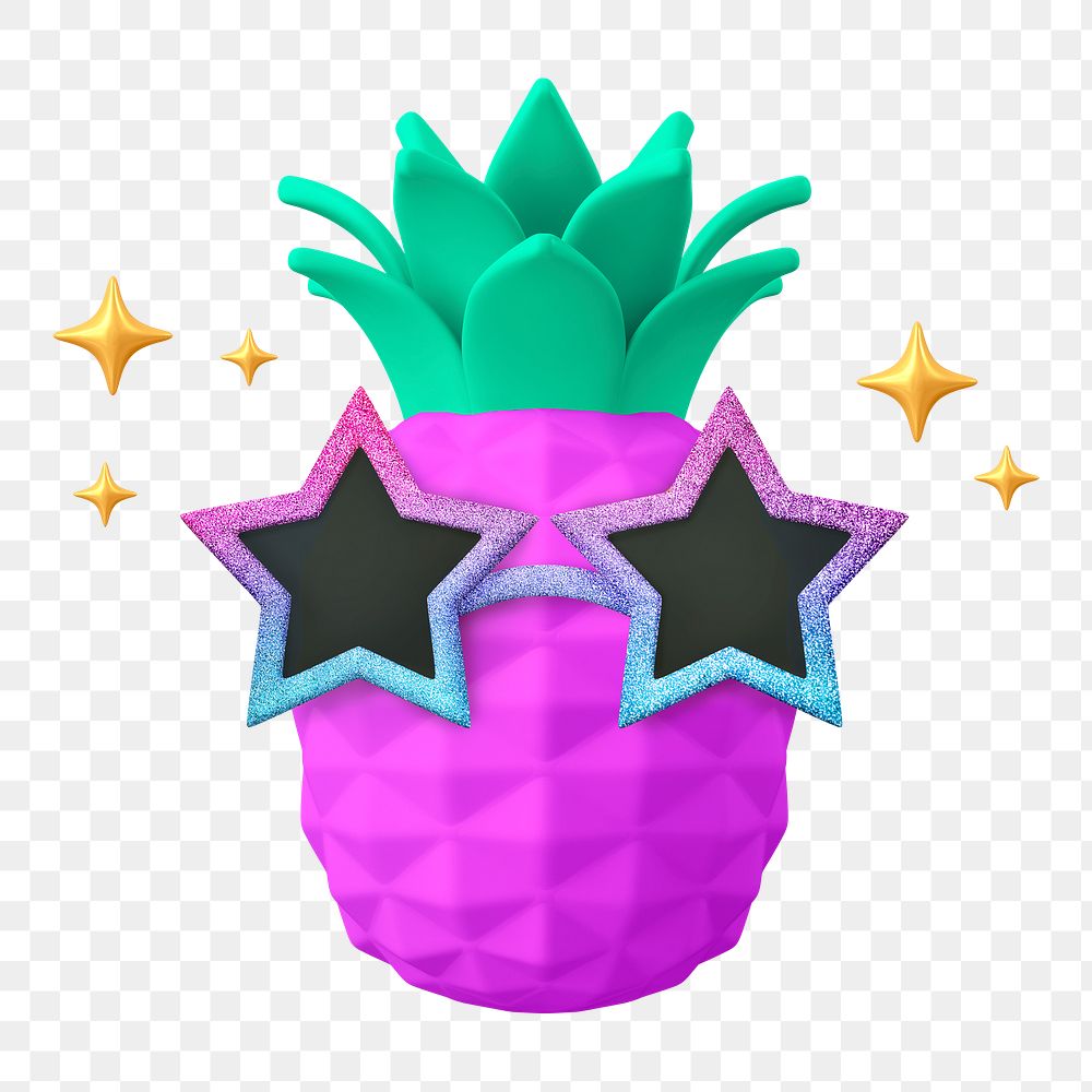 Cartoon pineapple png sticker, 3D rendering, transparent background