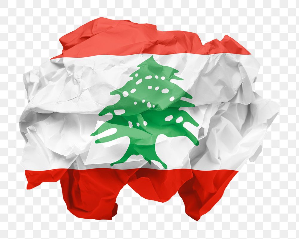 Lebanon flag png sticker, crumpled paper, transparent background