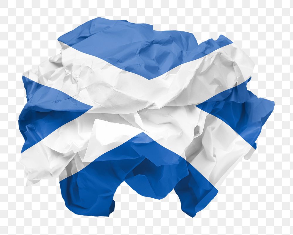 Scotland flag png sticker, crumpled paper, transparent background