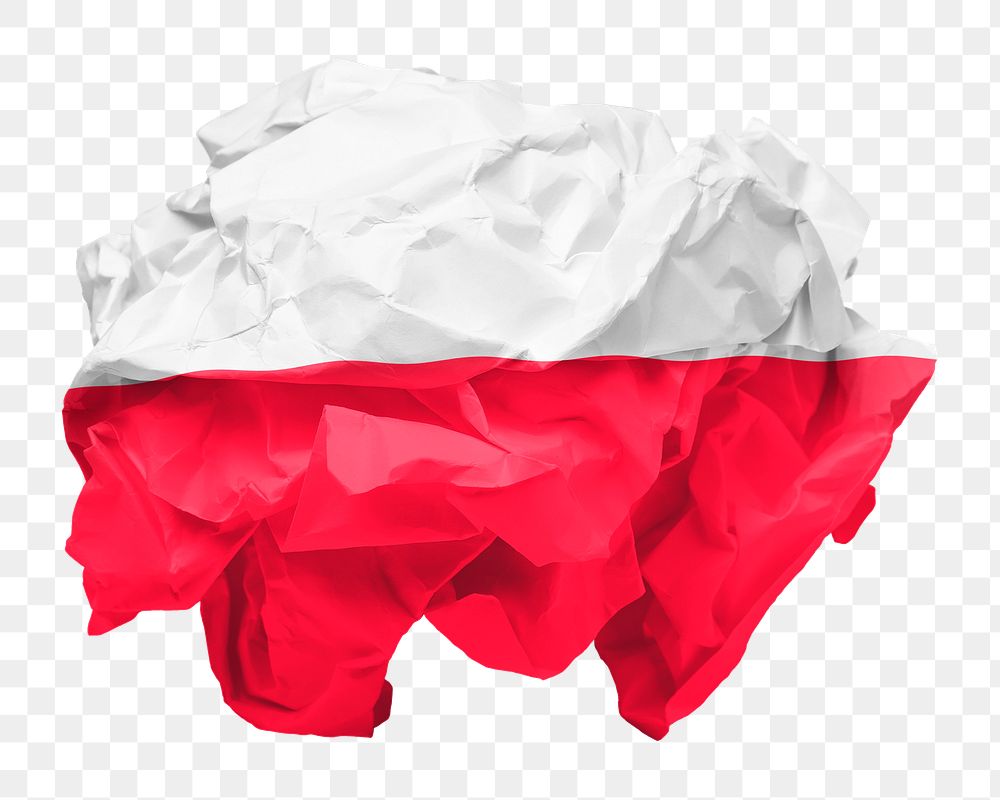 Poland flag png crumpled paper sticker, transparent background