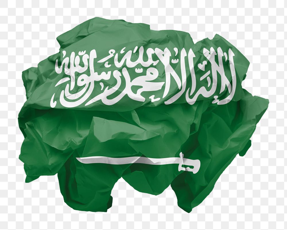 Saudi Arabia flag png sticker, crumpled paper, transparent background