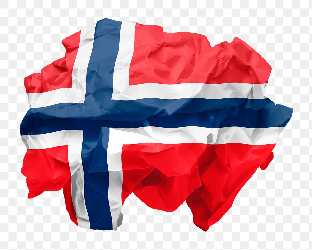 Norway flag png sticker, crumpled paper, transparent background