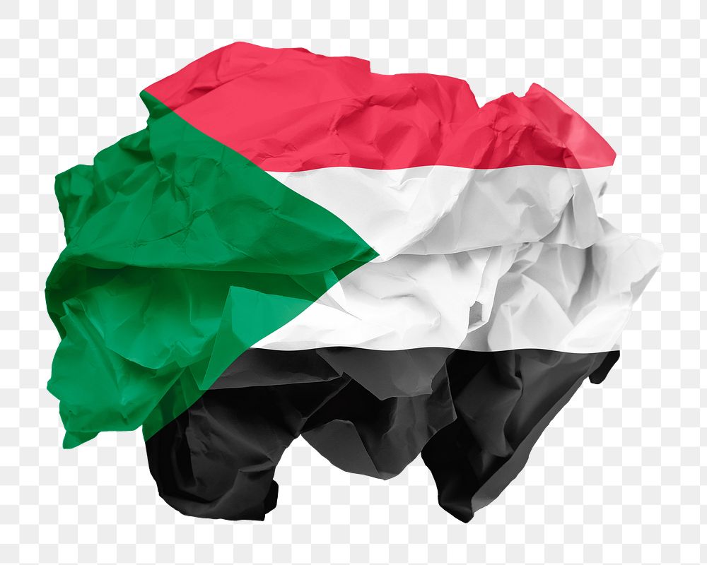 Sudan flag png sticker, crumpled paper, transparent background
