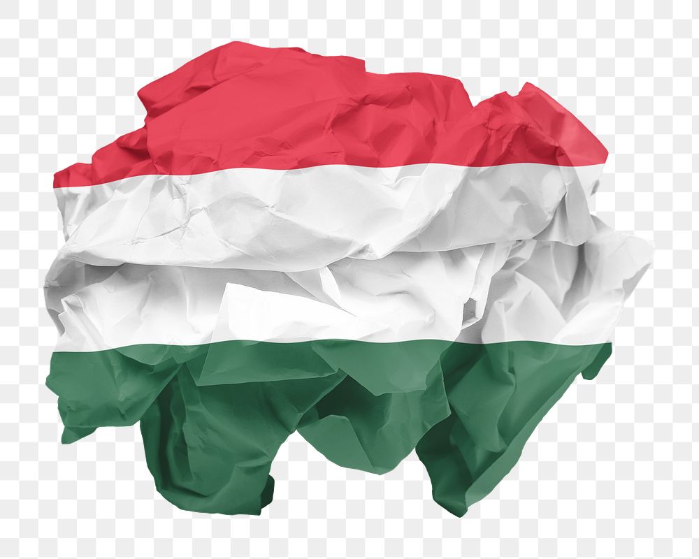 Hungary flag png sticker, crumpled paper, transparent background