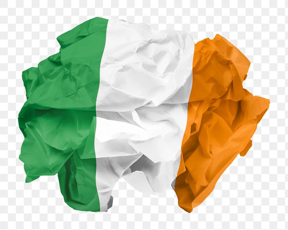 Ireland flag png sticker, crumpled paper, transparent background