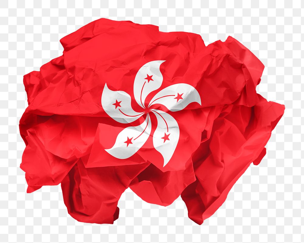 Hong Kong flag png sticker, crumpled paper, transparent background