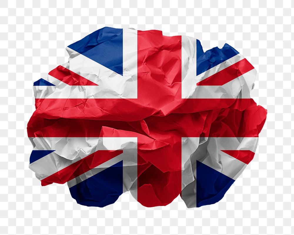 UK flag png crumpled paper sticker, transparent background