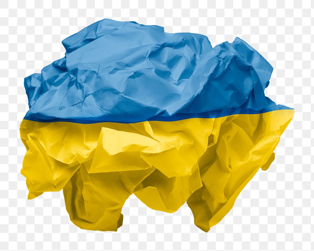 Ukraine flag png crumpled paper sticker, transparent background