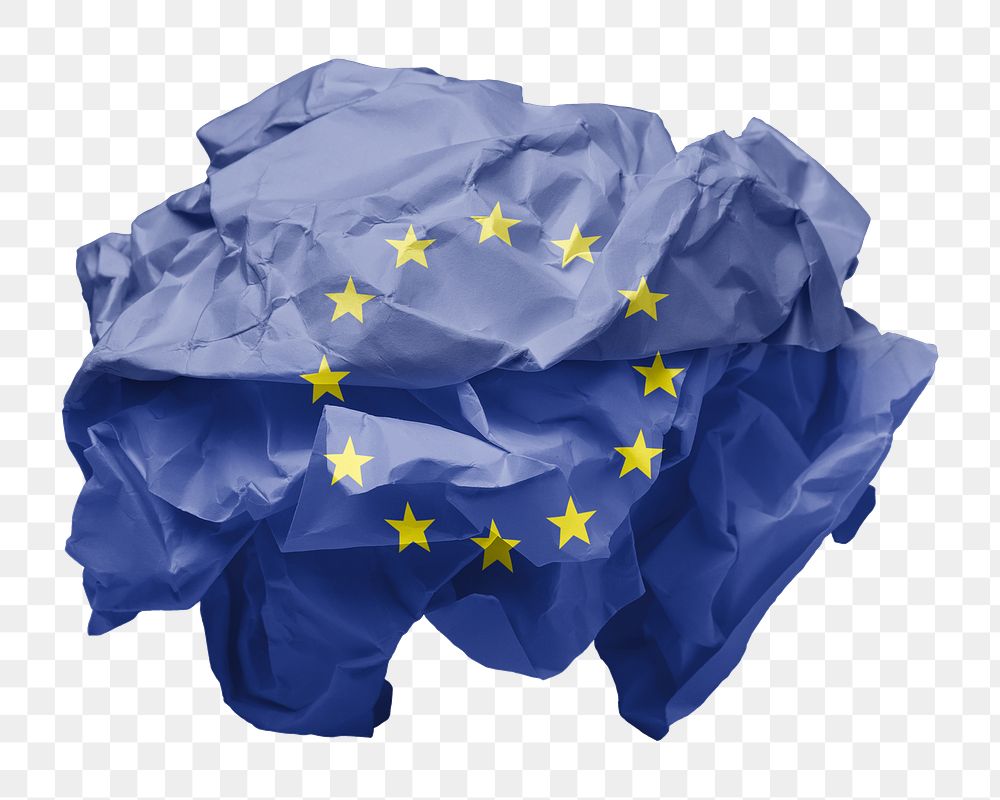 European union flag png crumpled paper sticker, transparent background