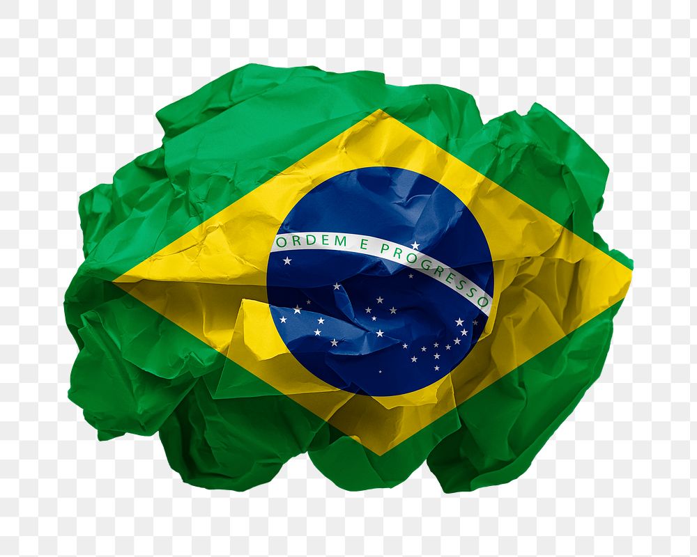 Brazil flag png crumpled paper sticker, transparent background