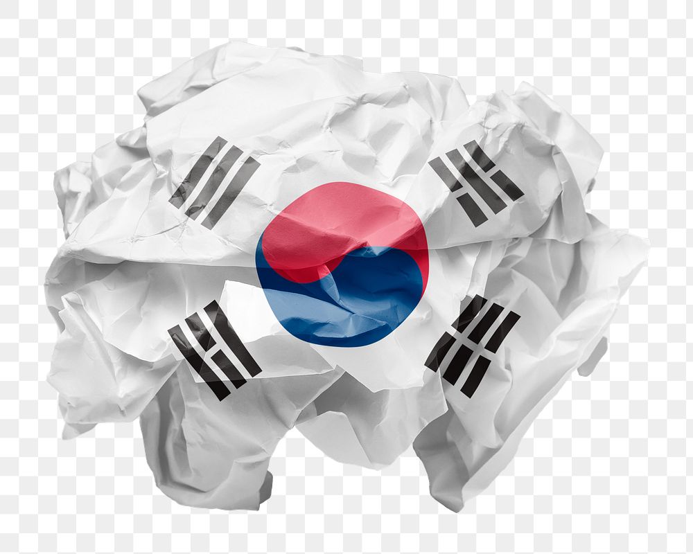 South Korea flag png crumpled paper sticker, transparent background