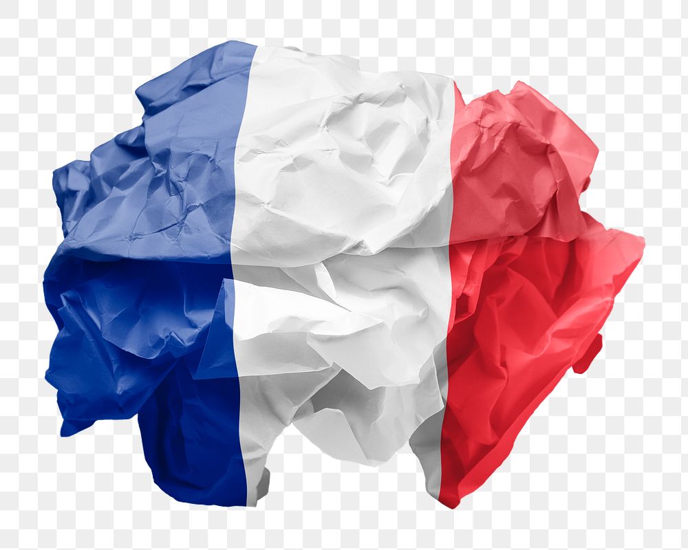 France flag png crumpled paper sticker, transparent background