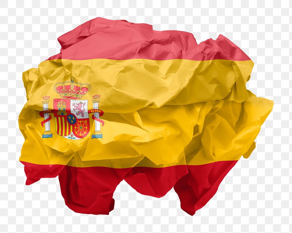 Spain flag png crumpled paper sticker, transparent background