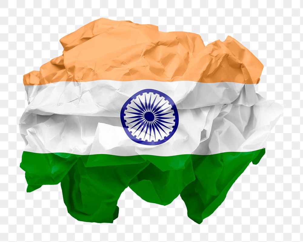 India flag png crumpled paper sticker, transparent background