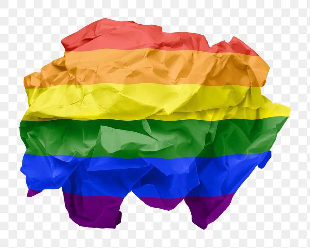Rainbow LGBTQ flag png crumpled paper sticker, transparent background