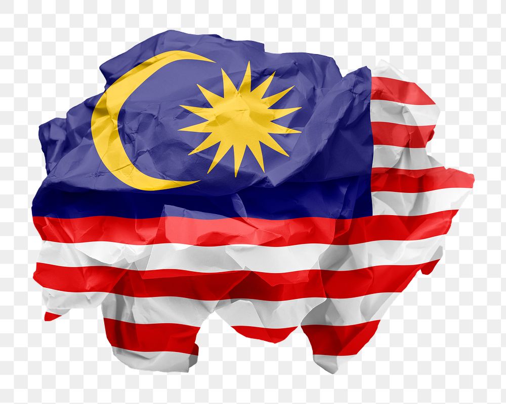 Malaysia flag png crumpled paper sticker, transparent background