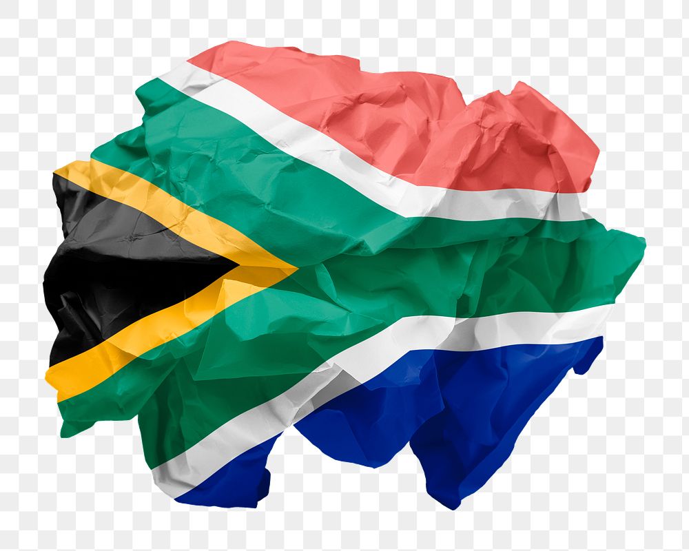 South Africa flag png crumpled paper sticker, transparent background