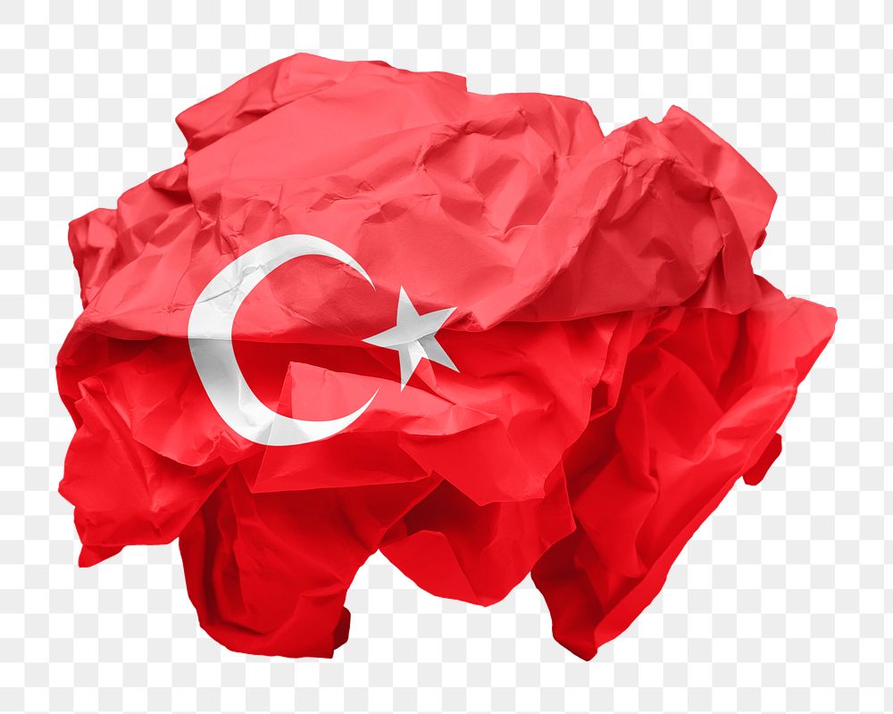 Turkey flag png crumpled paper sticker, transparent background