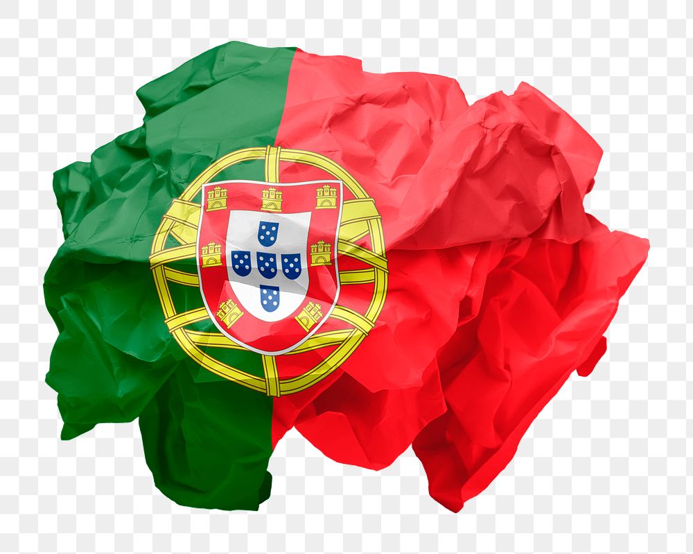 Portugal flag png crumpled paper sticker, transparent background