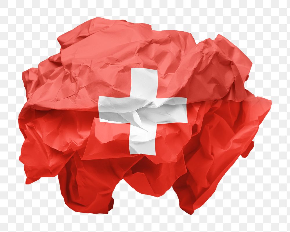 Switzerland flag png crumpled paper sticker, transparent background