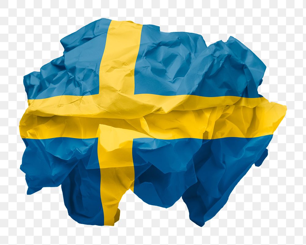 Sweden flag png crumpled paper sticker, transparent background
