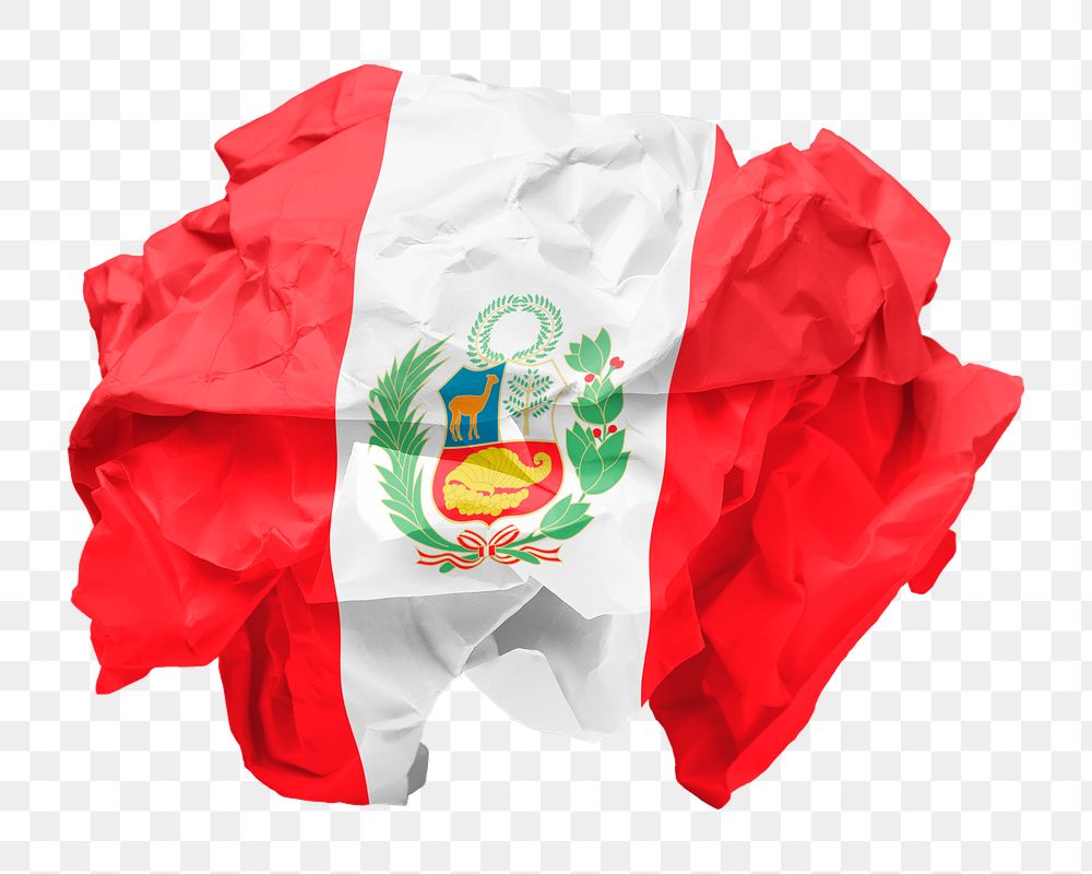 Peru flag png crumpled paper sticker, transparent background