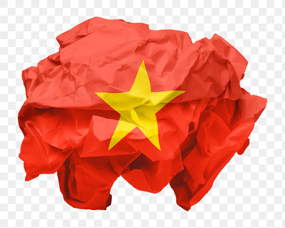 Vietnam flag png crumpled paper sticker, transparent background