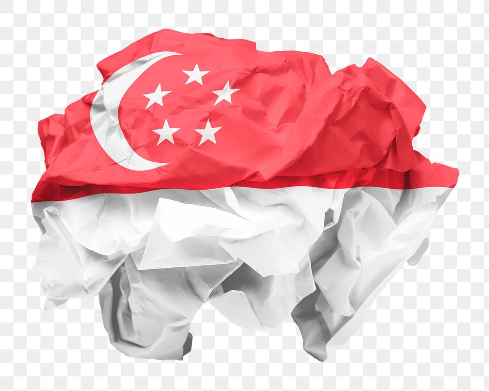 Singapore flag png crumpled paper sticker, transparent background