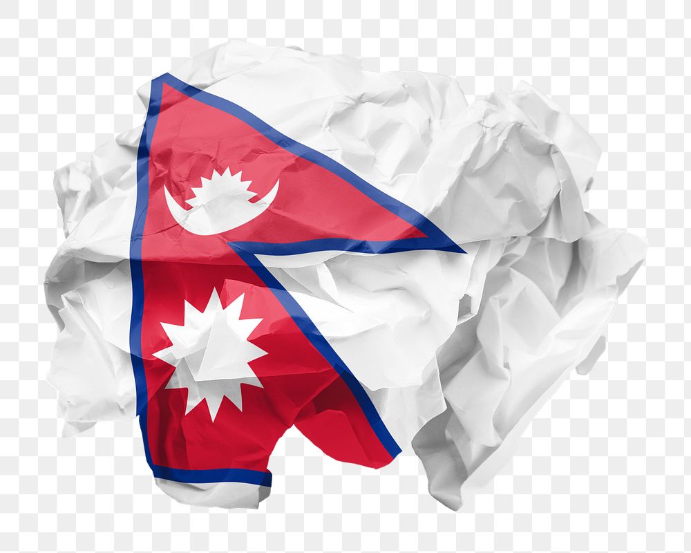 Nepal flag png crumpled paper sticker, transparent background