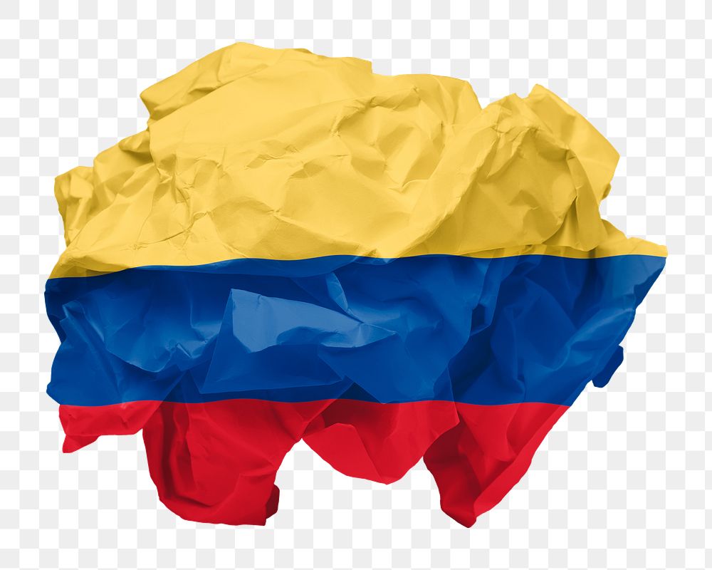 Colombia flag png sticker, crumpled paper, transparent background