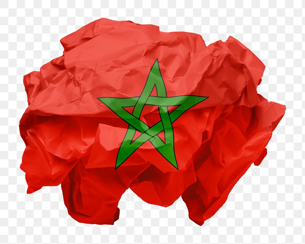 Morocco flag png sticker, crumpled paper, transparent background