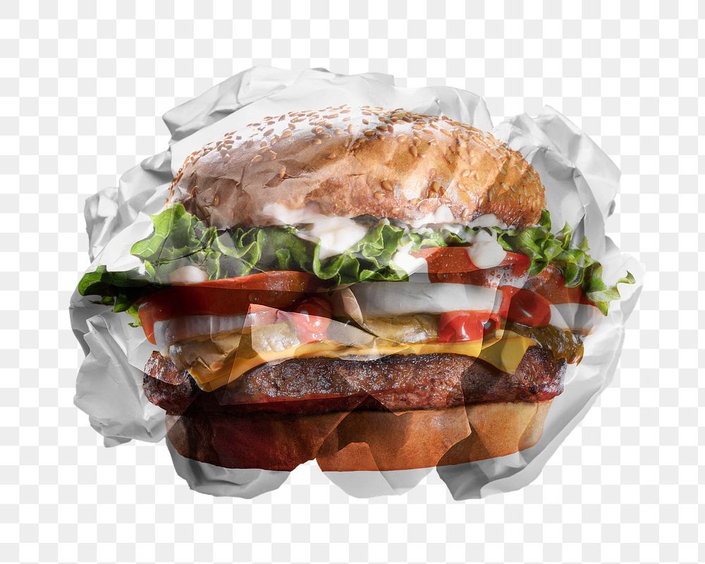 Hamburger png sticker, crumpled paper ball, isolated object, paper waste