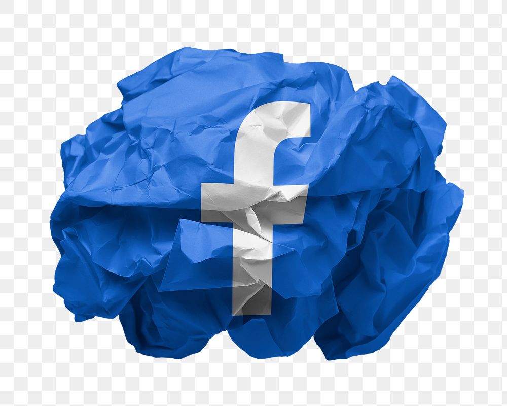 Facebook icon for social media in crumpled paper png. 25 MAY 2022 - BANGKOK, THAILAND