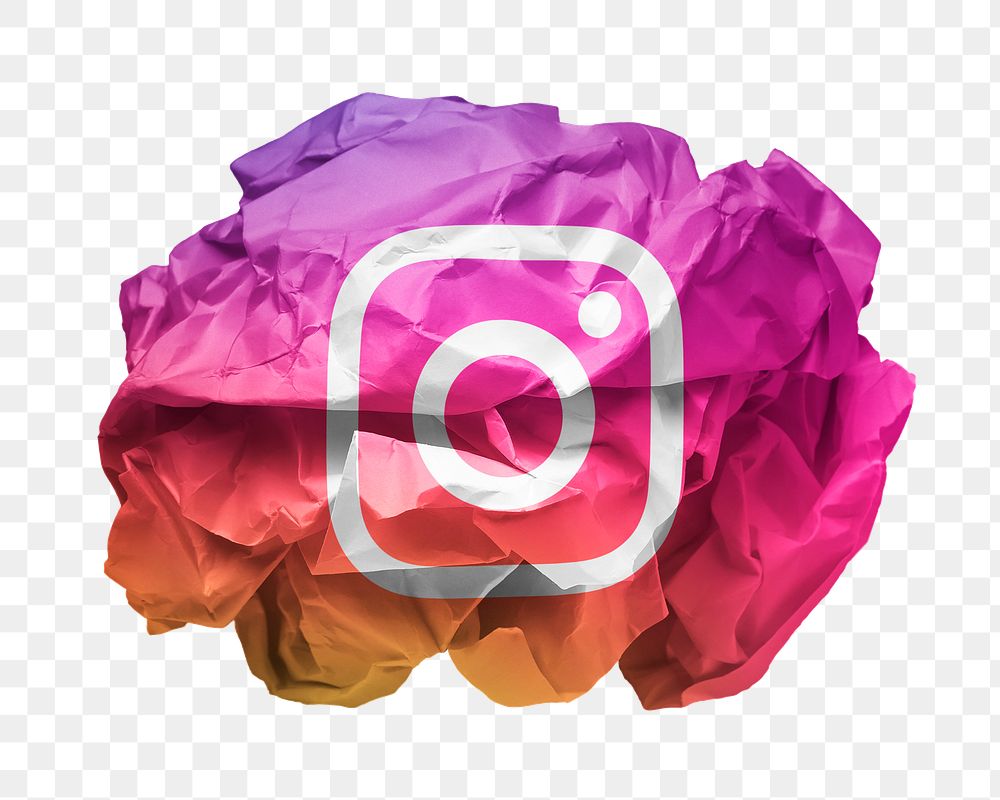 Instagram icon for social media in crumpled paper png. 25 MAY 2022 - BANGKOK, THAILAND