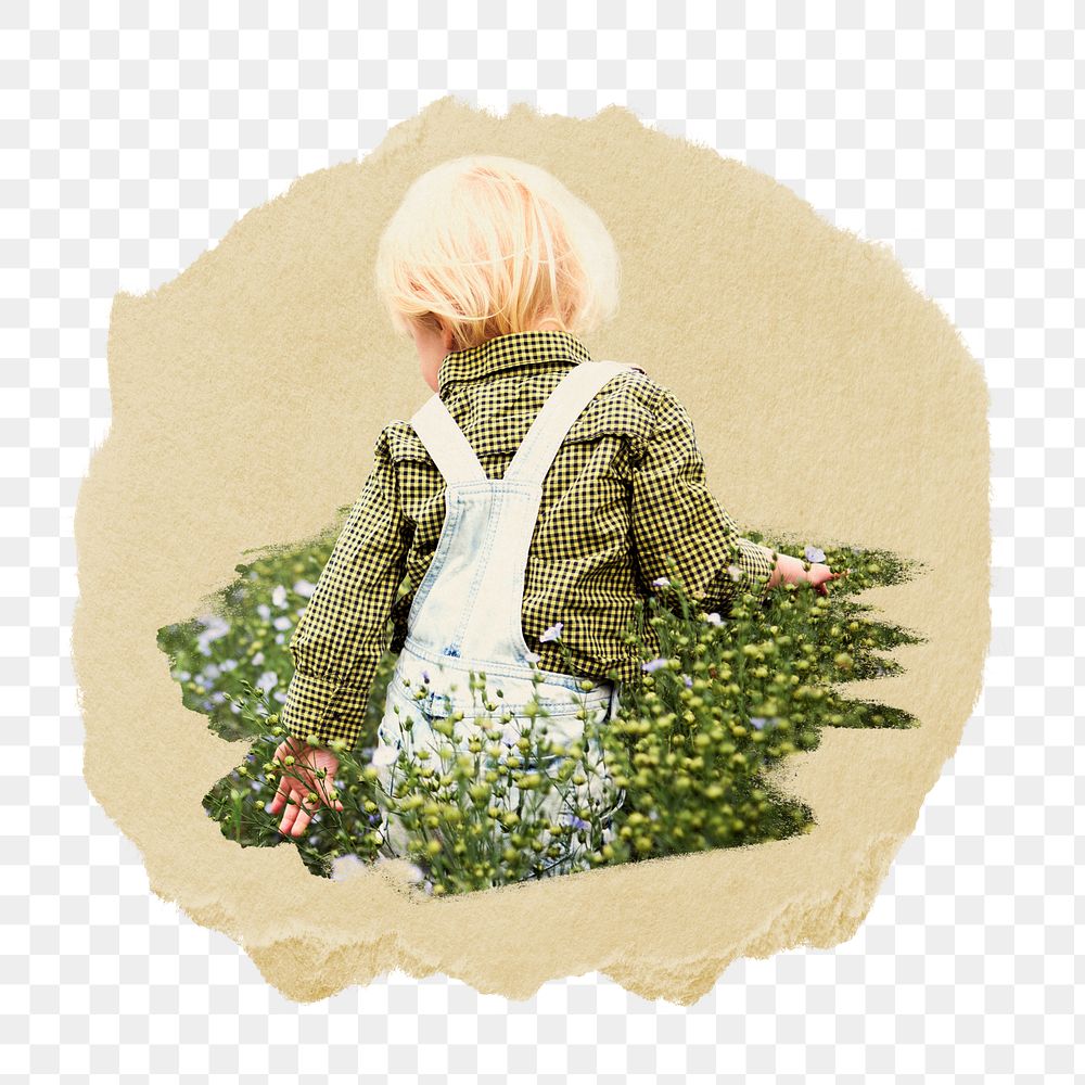 Little boy png Spring sticker, ripped paper, transparent background