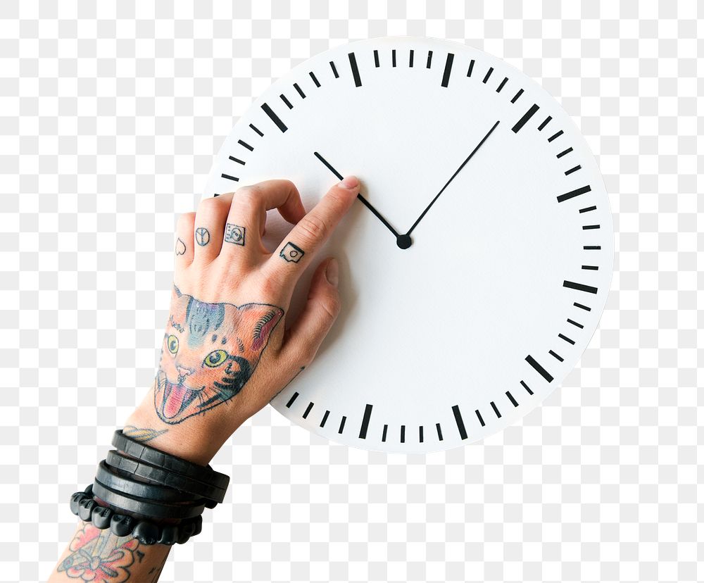 Hand and clock png sticker, transparent background