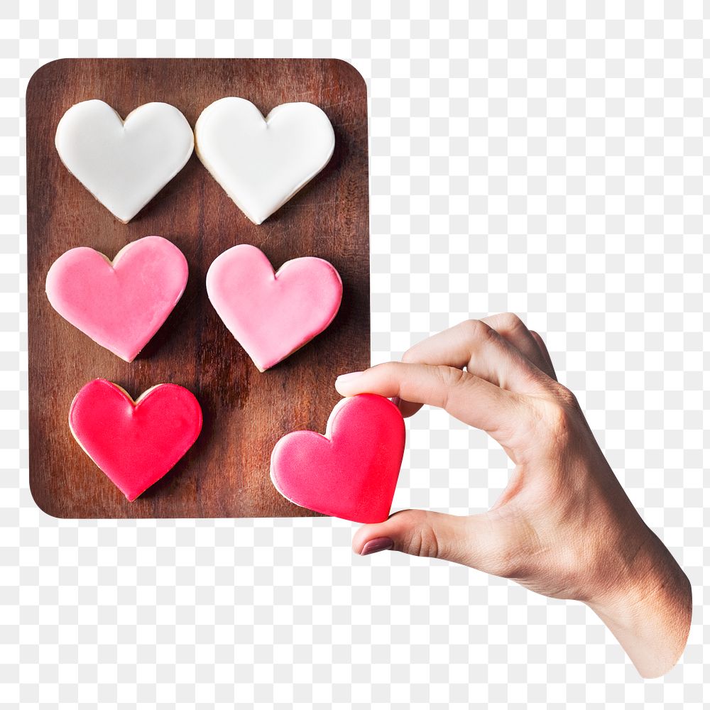 Heart cookies png sticker, Valentine's dessert image on transparent background
