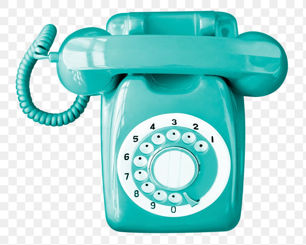 Green png rotary telephone sticker, retro image, transparent background