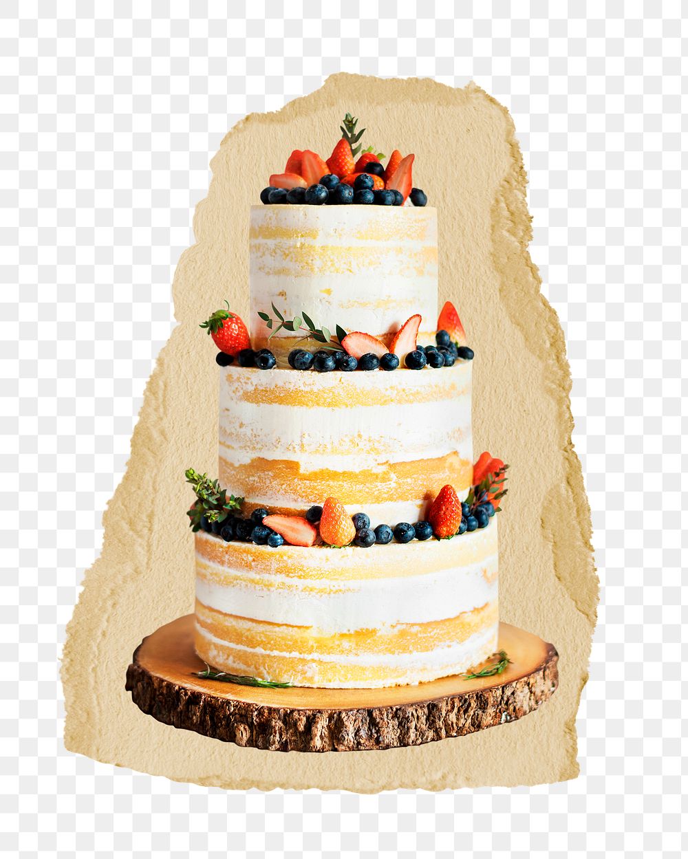 Wedding cake png sticker, ripped paper, transparent background