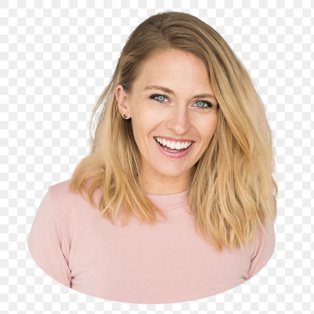 Blonde woman png smiling sticker, transparent background