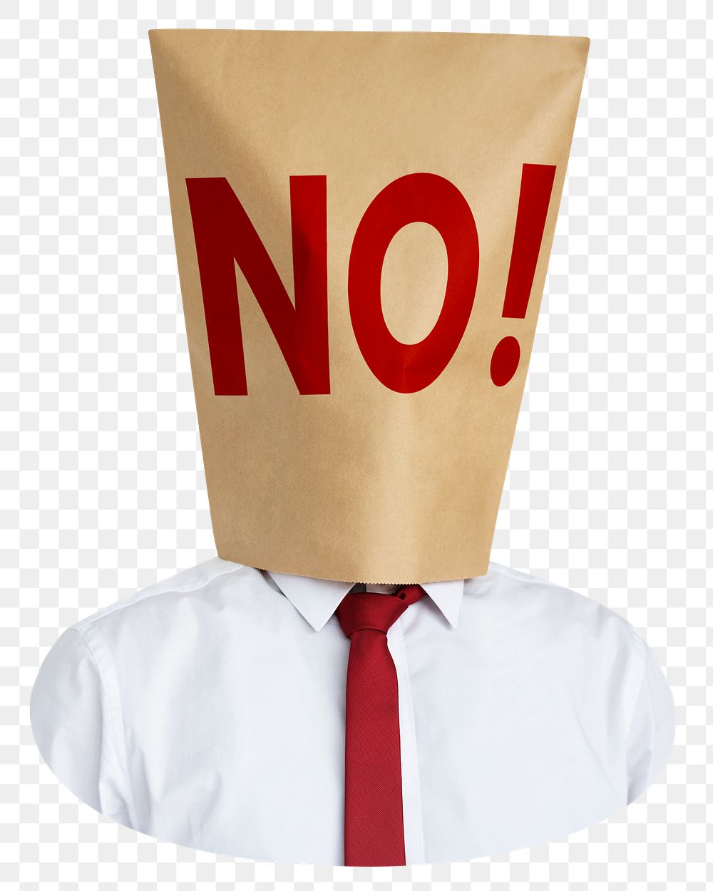 NO! bag png covering businessman's head sticker,  transparent background
