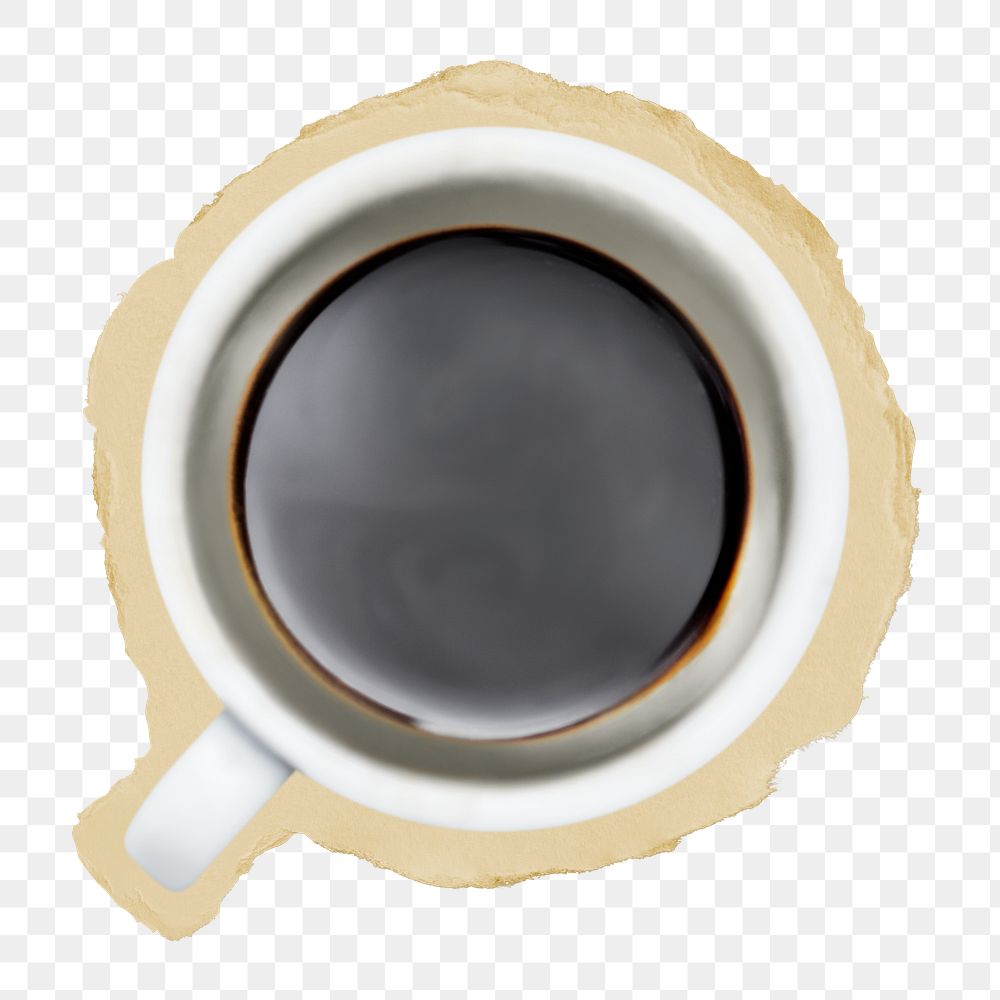 Black coffee png ripped paper sticker, hot beverage, transparent background