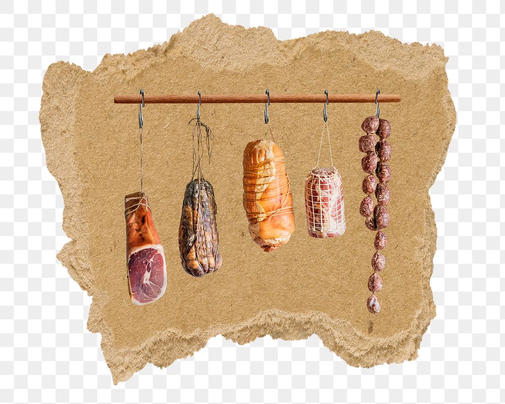 Charcuterie meat png sticker, ripped paper, transparent background