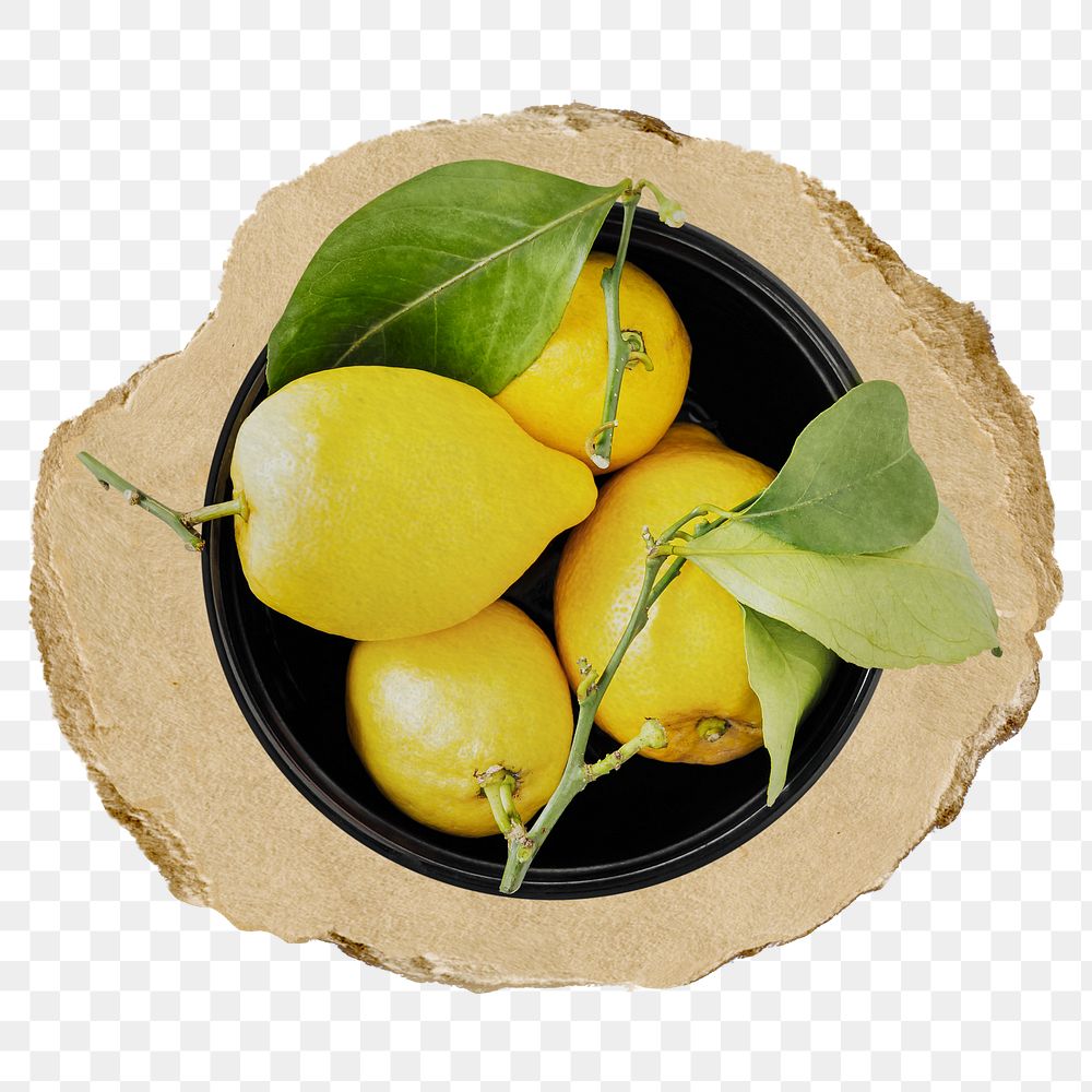 Lemon, fruit png sticker, ripped paper, transparent background