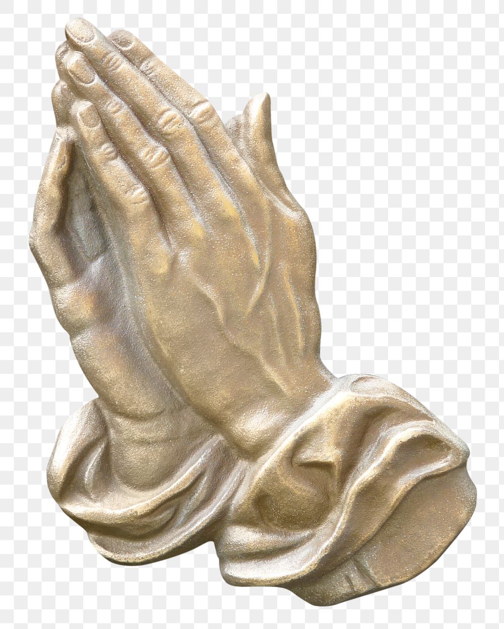 Praying hands png sticker, religious sculpture image, transparent background