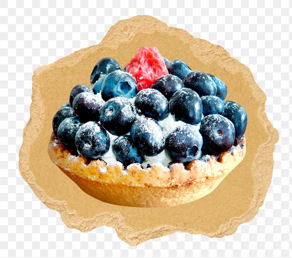 Blueberry tart png sticker, ripped paper, transparent background